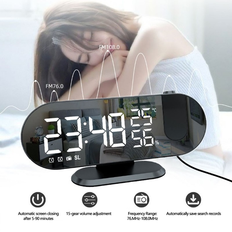 Projection Alarm Clock LED Digital Photosensitive Electronic Clock with 180