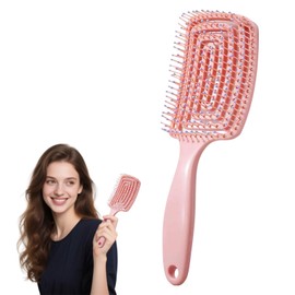 Detangle Hair Brush, Curved Vent Brush & Hair Detangler, Easy Detangling Vented Styling Comb Salon for Long Thick Curly Straight Dry Wet Hairs, Styling Hair Brush for Women & Men (Pink)