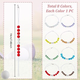 DELORIGIN 8pcs Golf Score Counter Beads 8 Colors Golf Bead Count Stroke Score Counter Glass Golf Beads Elastic Bracelets to Count Strokes for Novice Golf Elderly to Remember Scores
