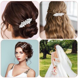 4PCS Sparkly Rhinestone Hair Clips for Women- Metal Rectangular Spring Barrettes, Silver Rhinestone Hair Accessories with Pearl Decor, Suitable for Wedding, Party, Daily Use