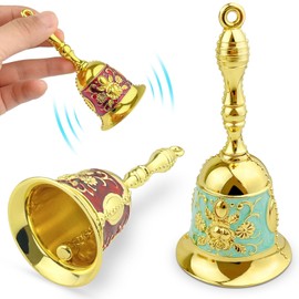 GZhaizhuan Pack of 2 Hand Bell, Zinc Alloy Hand Bells, Hand Table Bell, Service Bell for Restaurants, Hotels, Shops, Pet Training (Cyan/Red/Gold)