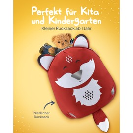 LAUBGOLD Nursery Backpack Girls and Boys Unisex Nursery Backpack from 1 Year Children's Backpack with Chest Strap and Reflective Cords Lightweight Backpack Nursery Unisex 3.6 Litres Nursery Bag, Red |