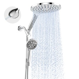 MakeFit Dual Handheld Shower Head Combo, 2-in-1 Rain Shower Heads System 8 Inch Rainfall Shower Head and 10 Modes High Pressure Hand Held Showerhead with Built-in Power Wash
