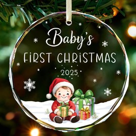 Baby's First Christmas Ornament 2025,Babys Christmas Ornament for Girl and Boy,Glass Christmas Ornaments with Box