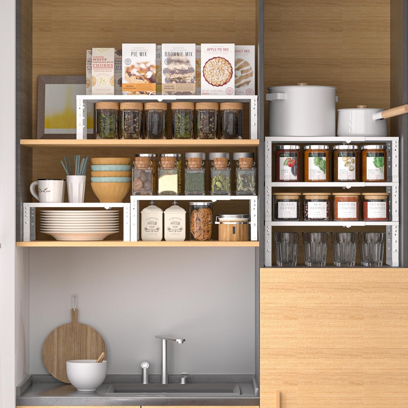 Wobmmi Expandable,Adjustable & Stackable Spice Rack, Cabinet Kitchen Countertop Shelf