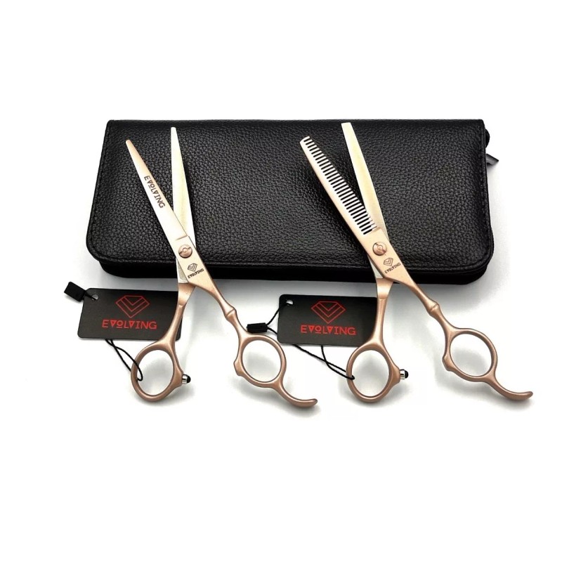 EVOLVING Kit Tijeras Rosa Oro 6 Pulgadas Barbero Estilista Evolving