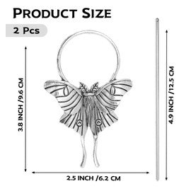 05AS Luna Moth Hair Styling Pins Black Wicca Witch Hair Slide Renaissance Festival Hair Acceossories for Women Hair Stick Antique Silver Plated Hair Clips