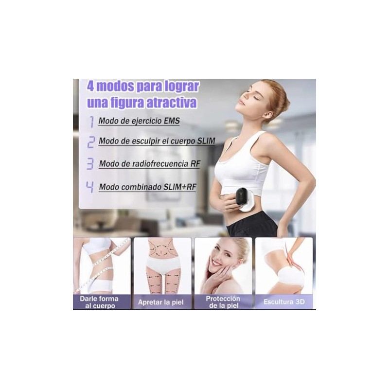 Dispositivo Radiofrecuencia de Rejuvenecimiento Corporal, Modo EMS y RF Anticelulítico