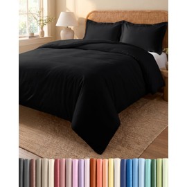 CGK 3 Piece Duvet Cover Set King Size Black 230x220cm with 2 Pillowcases 50x80cm - Brushed Microfibre - Zip Closure & 8 Corner Ties - Wrinkle Resistant, Easy Care & Hypoallergenic - OEKO-TEX