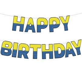 Cartoon Happy Birthday Banner, Yellow and Blue Paper Cartoon Garland Sign Small Yellow Creature Banner Backdrop for Baby Shower Birthday Party Decorations