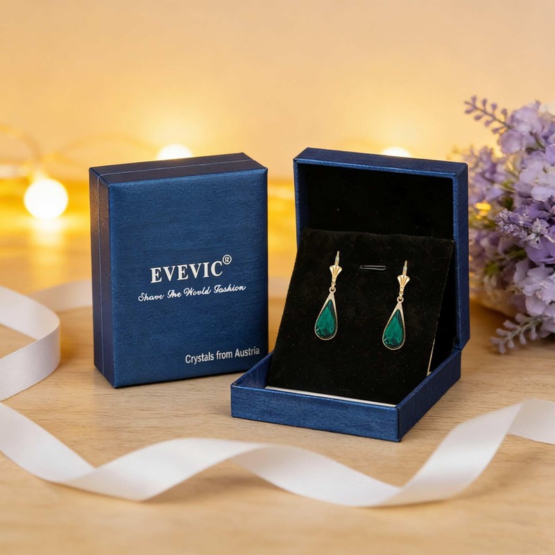 EVEVIC Teardrop Austrian Crystal Leverback Dangle Drop Earrings for Women