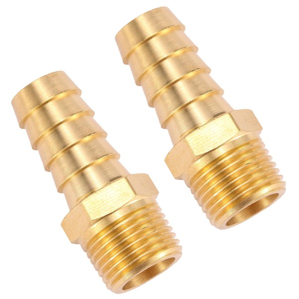 Sanpaint 2 Pack Brass Hose Fitting, Adapter,1/2" Barb x 3/8"