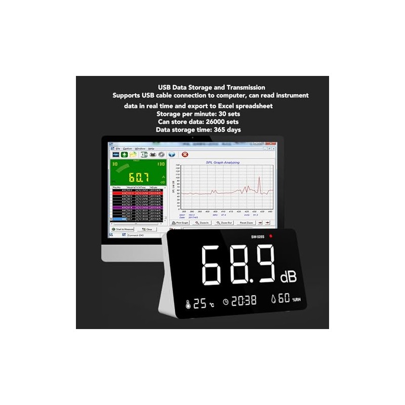 Sound Level Meter, 30-130db 4 in 1 Noise Decibel Meter,