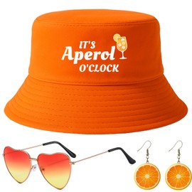 Scinzene Aperol Gift Set, Aperol Spritz Fishing Hat for Women, 1 Sunglasses, 1 Aperol Earrings, Fishing Hat, Festival Hat, For Apero Lovers, Festival Accessories, Malle Accessories, Carnival