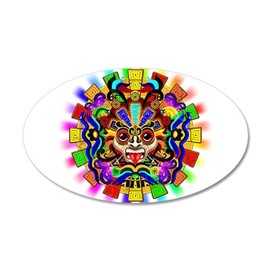 CafePress Aztec Warrior Mask Rainbow Colors Wall Decal 20"x12" Oval Wall Decal, Vinyl Peel, Reusable Cling