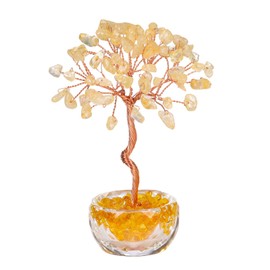 Jovivi Small Crystal Tree, Citrine Tree of Life Natural Crystal Healing Stones with Glass Bowl Base Gemstone Trees Feng Shui Good Luck Positive Energy Home Desk Decor