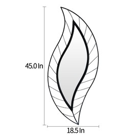 ironsmithn Decorative Wall Mirror, Leaf Teardrop Mirror with Metal Frame, 45" x 18.5" Black Wall Mounted Mirror for Bathroom Vanity Living Room Bedroom Fireplace