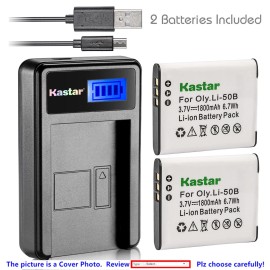 Kastar Li-50B Battery or LCD Slim Charger for OLYMPUS Stylus 1010 1020 1030SW 9000 9010 - 1 LCD Charger