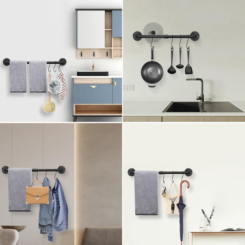 Livabber Industrial Pipe Towel Bar, Rustic Iron Decor Bathroom Hardware