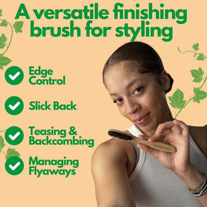 GranNaturals™ Teasing Boar Bristle Brush for Slicking Back Hair, Smoothing