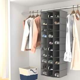 coastal rose Hanging Shoe Organizer for Closet, 30 Sections Hanging Closet Organizers and Storage Shelves Space Saving Shoe Rack Holder Hanger, Grey, 17''W×11.5''Dx 48''H