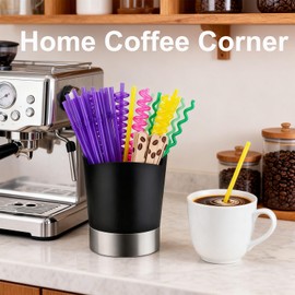 shofilt Straw Holder Dispenser Stainless Steel, Coffee Stirrers Holder Large Kitchen Utensil Organizer for Commercial and Home Use 6.7" x 5.7"