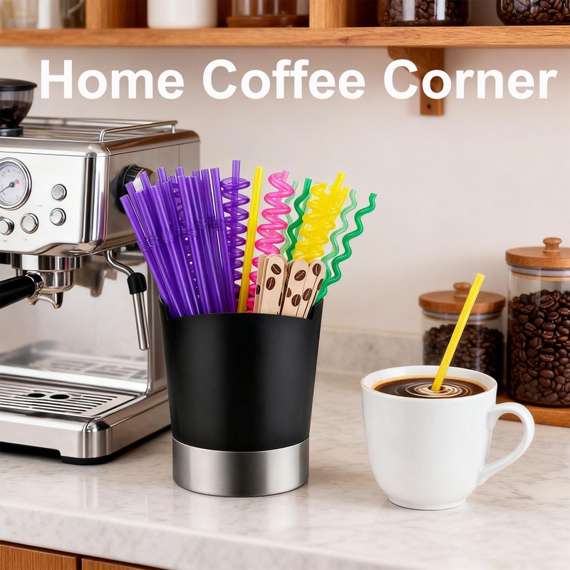 shofilt Straw Holder Dispenser Stainless Steel, Coffee Stirrers Holder Large