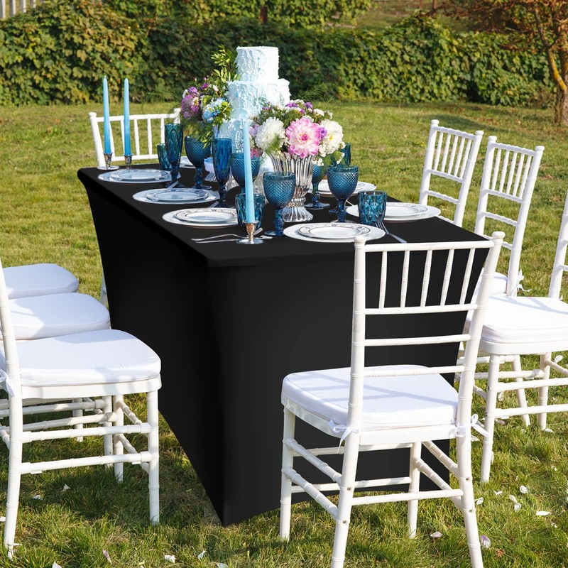 Grantop Black Stretchable Spandex Tablecloth, 6FT Tight Fitted Stretchy Table