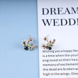 Andelaisi Boho Crystal Flower Jacket Earrings Vintage Cluster Flower Earrings Colorful Flower Stud Earrings Gold Front Back Earrings Vintage Statement Earrings Jewelry for Women