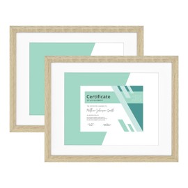 MCS Gallery Essential Certificate Document Frame Set, 11 x 14 Matted Gallery Wall Frames Fit 8.5 x 11 Diplomas, Documents & Certificates, Natural Woodgrain, 2-Pack
