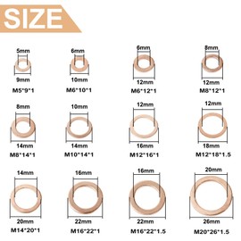 Toolly Copper Washer Assortment Set, 300Pcs 12-Sizes Copper Metric Sealing Washers Kit, Flat Washers Assortment Set - M6 M8 M10 M12 M14 M16 M18 M20
