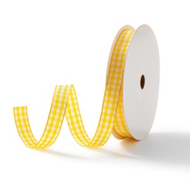 MORSUNBELA Gift Ribbon, Checked Ribbon, Gift Wrapping, Checked Ribbon, Decorative Ribbon, Yellow Checked Ribbon, for DIY Craft Cakes, Bouquet, Decoration, Christmas Party