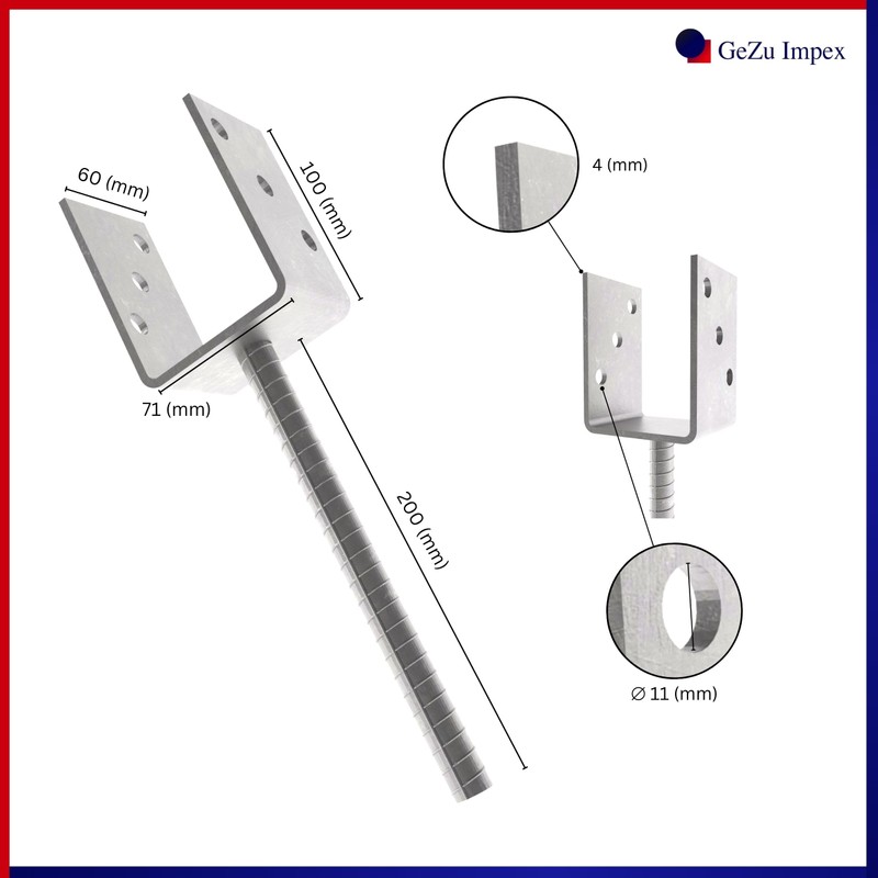U Post Support with Stone Pin Pin 200mm 71mm