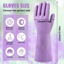 14”Heavy Duty Cleaning Gloves,Rubber Household Gloves,Reusable Washing up Gloves, Chemical Resistant Protective Gloves,Waterproof Drain Resist Acid Oil Gloves for Dishwashing and Kitchen Gardening