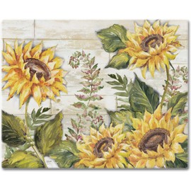 FIRST DAWN Glass Cutting Board Counter Saver 12""x15"", Sunflowers, Large
