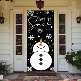 Likjad Winter Snowman Door Cover Decorations, Let It Snow Christmas Xmas Door Covers Banners Photography Background Backdrop for Front Door Porch Farmhouse Home Indoor Outdoor Decoration, 35*79 Inch
