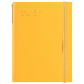 Academic Diary 2025,Diary 2025 A5 Day Per Page from Jan 2025 to Dec 2025, Elegant Hardcover Organizer Planner with Pen,Inner Pocket,Colorful Monthly Tab,Bookmarks,Elastic Closure (Yellow)