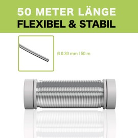 TALVANI Jewellery Wire, Craft Wire, High-Quality Wire for Crafts, Premium Flower Wire, Improved Jewellery Wire for Decorating in Silver, Diameter 0.30 mm, 50 m