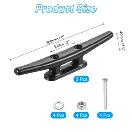 PATIKIL 8 Inch Nylon Boat Dock Cleat 2 Pack Kayak Rope Tie Cleat with Screws for Boat Docks Kayaks Marine Nautical Decor, Black