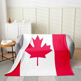 Flag of Canada Flannel Fleece Throw Blanket Kids,Maple Leaf Fuzzy Blanket for Bed Sofa Couch,All Season Red White Bed Blanket Breathable Plush Blanket Room Decor 40"x50"