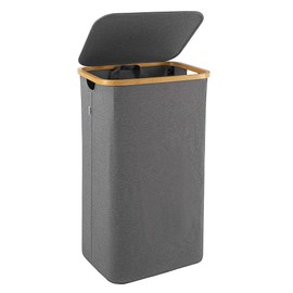 Easyday Laundry Hamper with Lid - Clothes Hamper with Removable Laundry Bag and Bamboo Handles, Foldable Laundry basket for Laundry Room, Bathroom, Bedroom (Dark Gray, 100L)