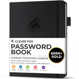 Clever Fox Password Book with alphabetical tabs. Internet Address Organizer Logbook. Small Pocket Password Keeper for Website Logins (Black)