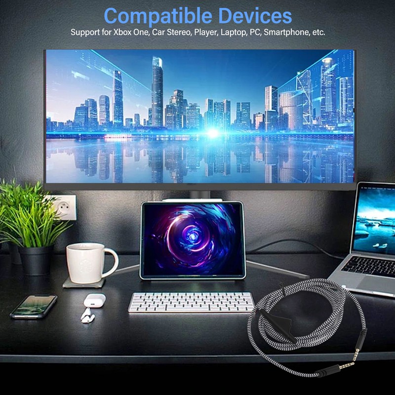 Gaming Headset Extension Cable Replacement Braiding Headphone Extension Cord with