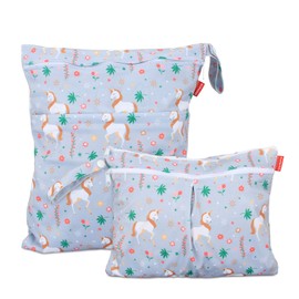 Damero Pack of 2 Reusable Nappy Bags, Wet Bags for On the Go, Wetbag Nappy Bags for Babies, Nappies, Dirty Clothes and Other Accessories, (Large + Small, Unicorn)