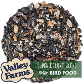 Valley Farms Super Deluxe Wild Bird Food (15 LB) for Outside feeders - 0% fillers - Loads of Sunflower Seed - w/Peanut kernels -Feed More Birds w/Less Seed