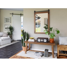 Mestikits 24x36 Inch Farmhouse Mirror for Bathroom, Brown Wood Framed Rustic Mirror, Rectangle Wall Decor Mirrors for Entryway, Courtyard, Bedroom