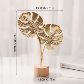 KARLOR Pack of 2 Golden Statue Decoration, Feather Sculpture + Turtle Leaf Statue Decoration, Home Ornaments Sculptures Metal Leaves Gold, Living Room Table Decoration Bedside Table Desktop Decoration