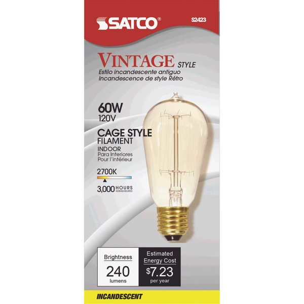 SATCO S2423 60W 120V Vintage Style ST19 Incandescent Bulb, 6-Pack of 60 Watt Edison Style Light Bulbs for use in Your Home, Office, Vanity, or Any Other Vintage Light Inspired Space in Your Household