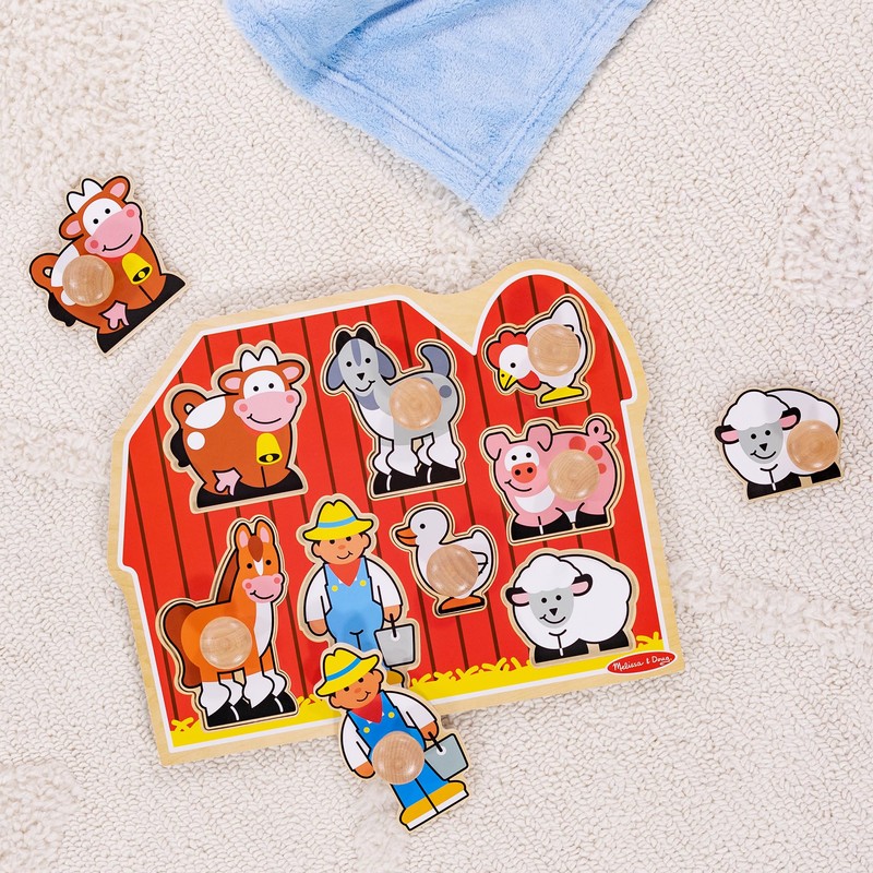 Melissa & Doug Farm Animals Jumbo Knob Puzzle, Wooden Peg