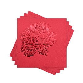 Floral Cocktail Paper Napkins Disposable, 60PCS Red Gold Foil Stamping Carnation Decorative Beverage/Dessert Napkins for Wedding, Anniversary, Elegant Party Table Decor. 3-Ply, Folded 5 x 5 In.